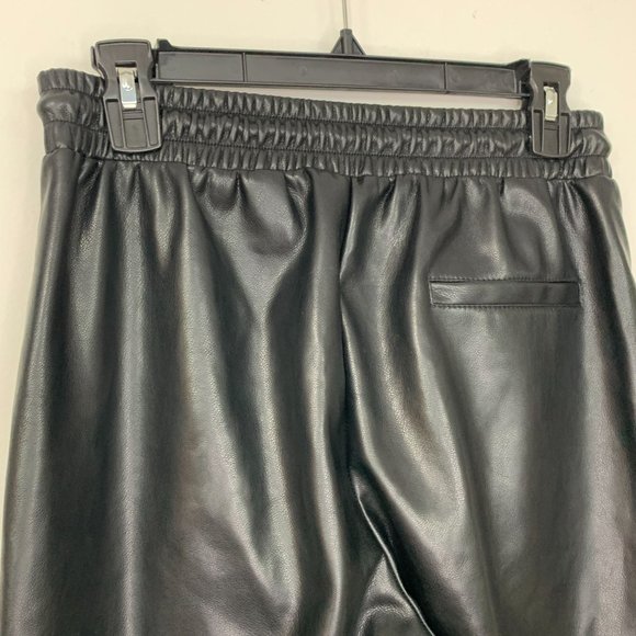 AVEC LES FILLES x BAGATELLE Black Faux Vegan Leather Fleece Lined Joggers Sz S - Picture 8 of 12